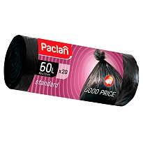 Мешки для мусора 60 л, черные, в рулоне 20 шт., ПНД, 7,4 мкм, 720х600 мм, PACLAN, 600820 в Ессентуках