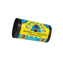Мешки для мусора 20 л, с ушками, черные, в рулоне 30 шт., ПНД, 10 мкм, 550х440 мм, Крепакоф, 4607075710405 в Ессентуках Мешки для мусора 20 л, с ушками, черные, в рулоне 30 шт., ПНД, 10 мкм, 550х440 мм, Крепакоф, 4607075710405 в Ессентуках