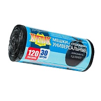 Мешки для мусора 120 л, с ушками, черные, в рулоне 30 шт., ПНД, 15 мкм, 1100х700 мм, Крепак, 4607075710375 в Ессентуках