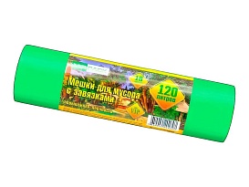 Мешки для мусора 120 л, с завязками, зеленые, в рулоне 10 шт., ПНД, 15 мкм, 800х750 мм, VIP, Z12010green в Ессентуках