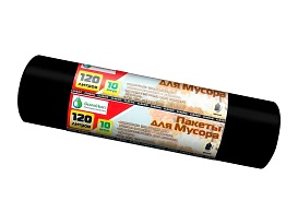 Мешки для мусора 120 л, черные, в рулоне 10 шт., ПНД, 12 мкм, 1100х700 мм, MIRPACK Classik, 1201011 в Ессентуках