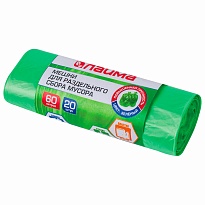 Мешки для мусора 60 л, зеленые, в рулоне 20 шт., ПНД, 10 мкм, 680х580 мм, LAIMA, 606704 в Ессентуках