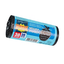 Мешки для мусора 30 л, с ушками, черные, в рулоне 30 шт., ПНД, 9 мкм, 600х500 мм, Крепак, 4607075710450 в Ессентуках