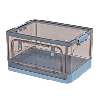 Ящик пластиковый складной прозрачный коричневый, дно синее,490х360х280 мм, с колесиками в Ессентуках