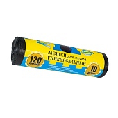 Мешки для мусора 120 л, с ушками, черные, в рулоне 10 шт., ПНД, 13 мкм, 1050х680 мм, Крепакоф, 4607075710252