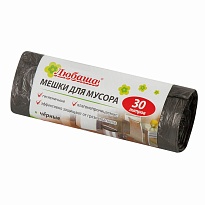 Мешки для мусора 30 л, черные, в рулоне 20 шт., ПНД, 5 мкм, 550х470 мм, Любаша эконом, 605329 в Ессентуках