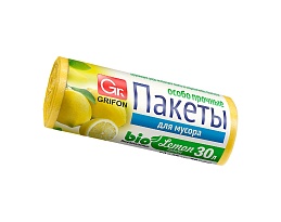 Мешки для мусора 30 л, ароматизированные, Лимон, желтые, в рулоне 20 шт., ПНД, 9 мкм, 560х530 мм, GRIFON Aroma, 101-020 Li в Ессентуках