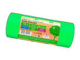 Мешки для мусора 180 л, ароматизированные, биоразлагаемые, зеленые, в рулоне 10 шт., ПВД, 40 мкм, 1300х930 мм, PURE ECOLOGY, bio1801081 в Ессентуках