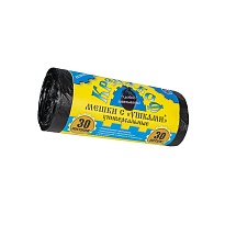 Мешки для мусора 30 л, с ушками, черные, в рулоне 30 шт., ПНД, 8 мкм, 580х460 мм, Крепакоф, 4607075710412 в Ессентуках