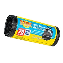 Мешки для мусора 20 л, черные, в рулоне 30 шт., ПНД, 10 мкм, 550х440 мм, Крепак, 4607075710092 в Ессентуках
